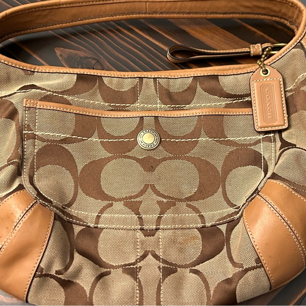 Coach Signature Hobo Bag in Brown & Tan Leather Trim - Picture 10 of 10